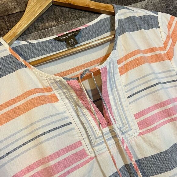 Tommy Bahama Women's Striped Cotton Blouse Size L Coastal Short Sleeve - Picture 5 of 5
